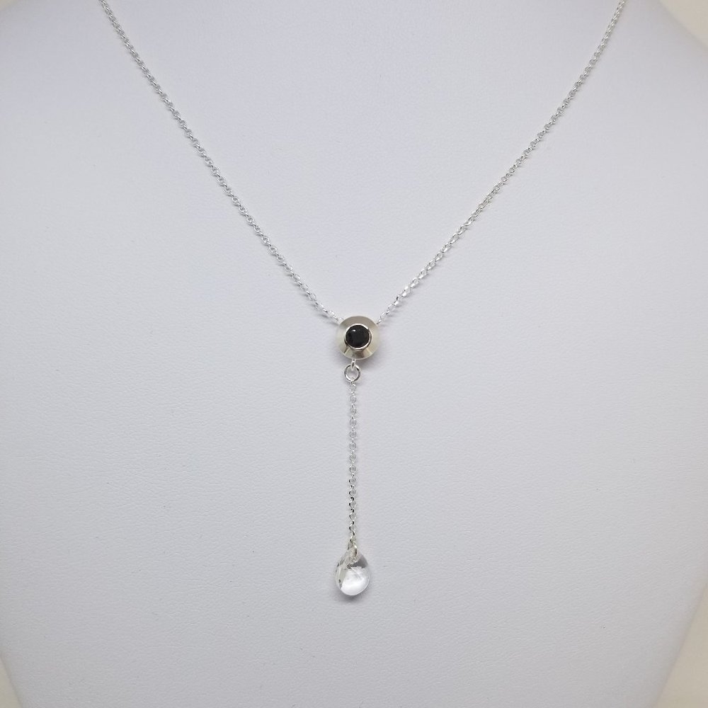 Sterling Silver Round Bezel w/Black CZ Stone  Drop